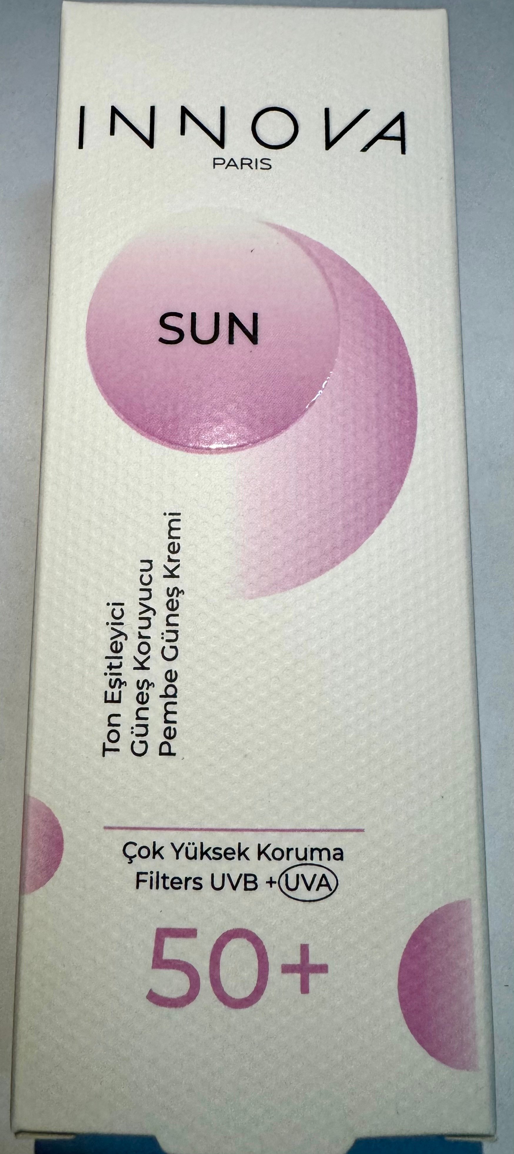 Innova Sun Krem 50F 50ml Ton Eşitleyici penbe güneş kremi