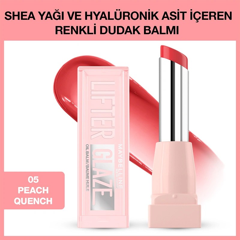 Maybelline New York Lifter Glaze Shea Yağı ve Hyalüronik Asit İçeren Renkli Dudak Balmı 05 Peach Quench