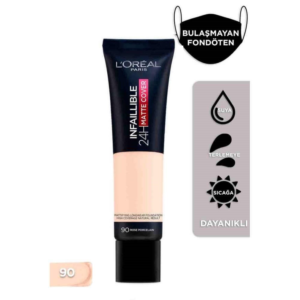 Loreal Paris Infaillible 24H Matte Cover Yüksek Kapatıcı Fondöten 90 Rose Porcelain