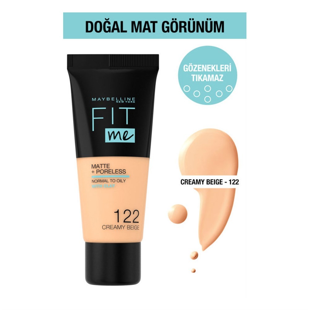 Maybelline New York Mat Fondöten Fit Me Matte Poreless Foundation 122