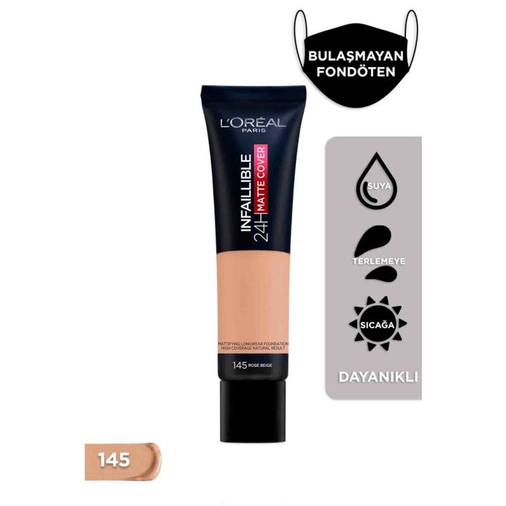 Loreal Paris Infaillible 24H Matte Cover Yüksek Kapatıcı Fondöten 145 Rose Beige