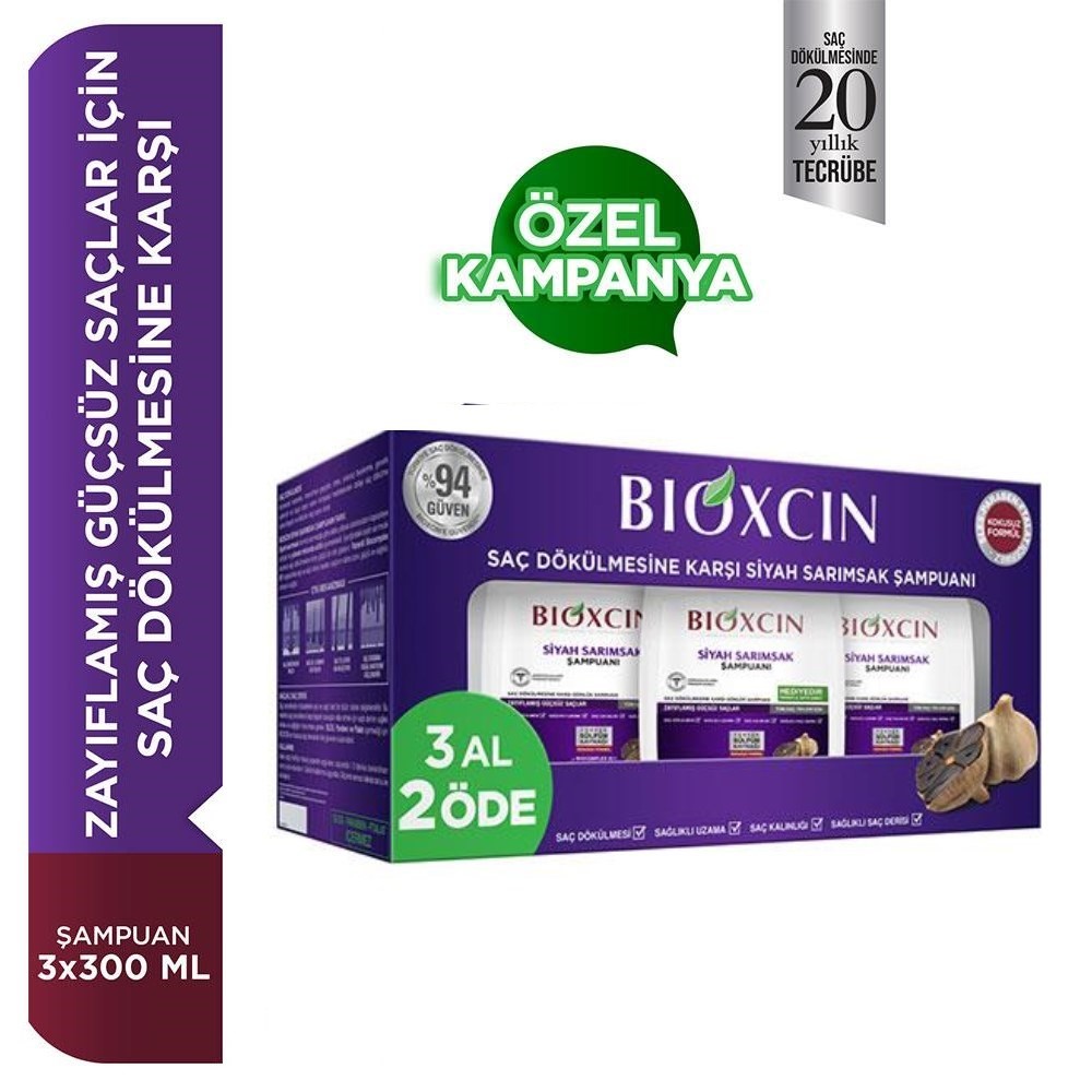 Bioxcin Şampuan Siyah Sarımsak Özlü 3Al 2 Öde Serisi 300 ml