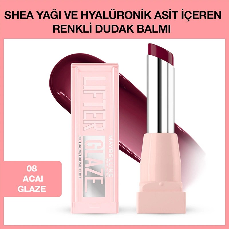 Maybelline New York Lifter Glaze Shea Yağı ve Hyalüronik Asit İçeren Renkli Dudak Balmı 08 Acai Glaze
