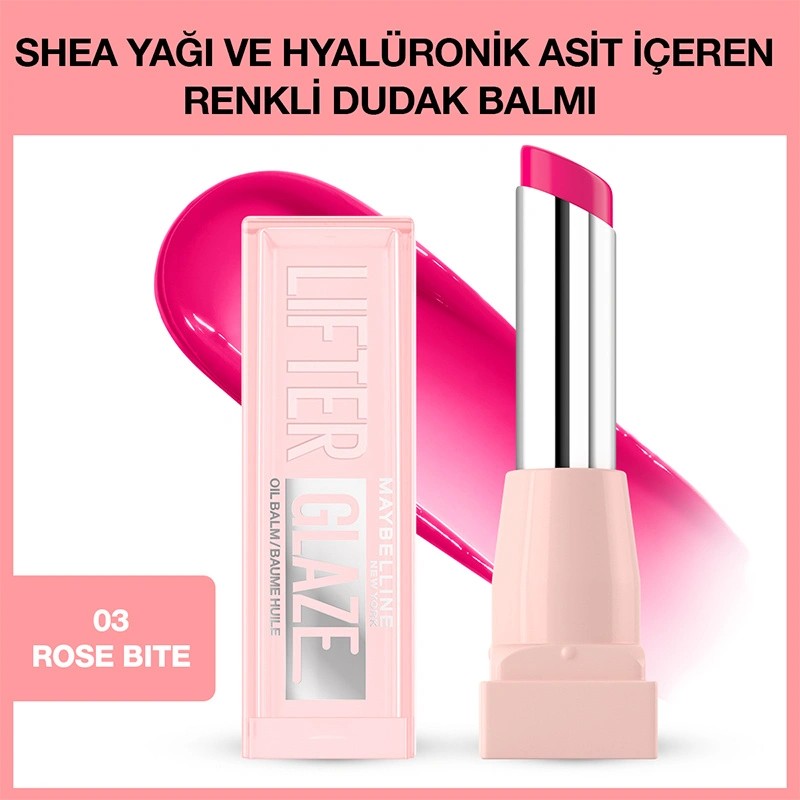 Maybelline New York Lifter Glaze Shea Yağı ve Hyalüronik Asit İçeren Renkli Dudak Balmı 03 Rose Bite