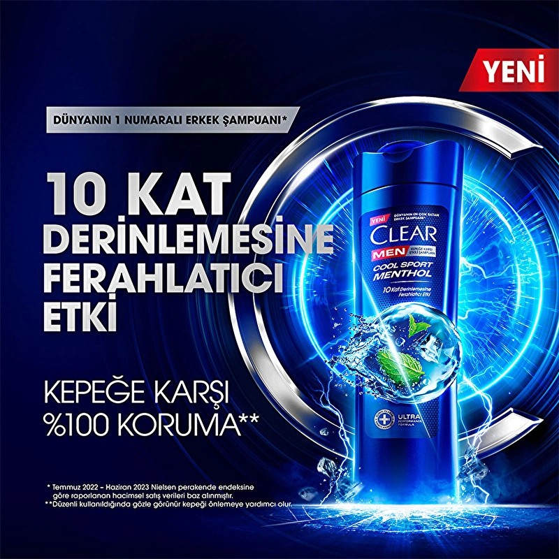 Clear Men Kepeğe Karşı Etkili Şampuan Cool Sport Menthol Ferahlatıcı Mentol Etkisi 350 ml
