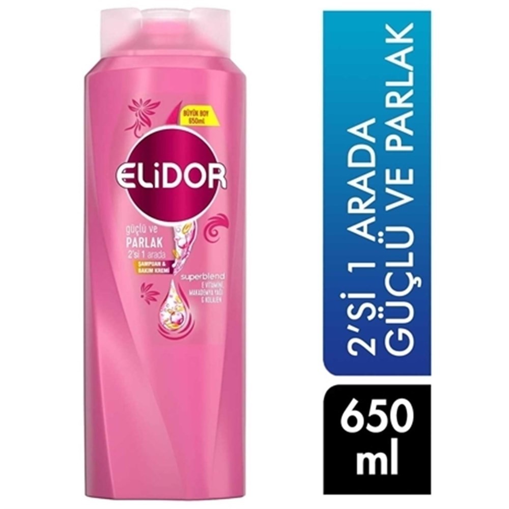 Elidor Superblend Şampuan &amp; Bakım Kremi Güçlü ve Parlak 2si 1 Arada 650 ml
