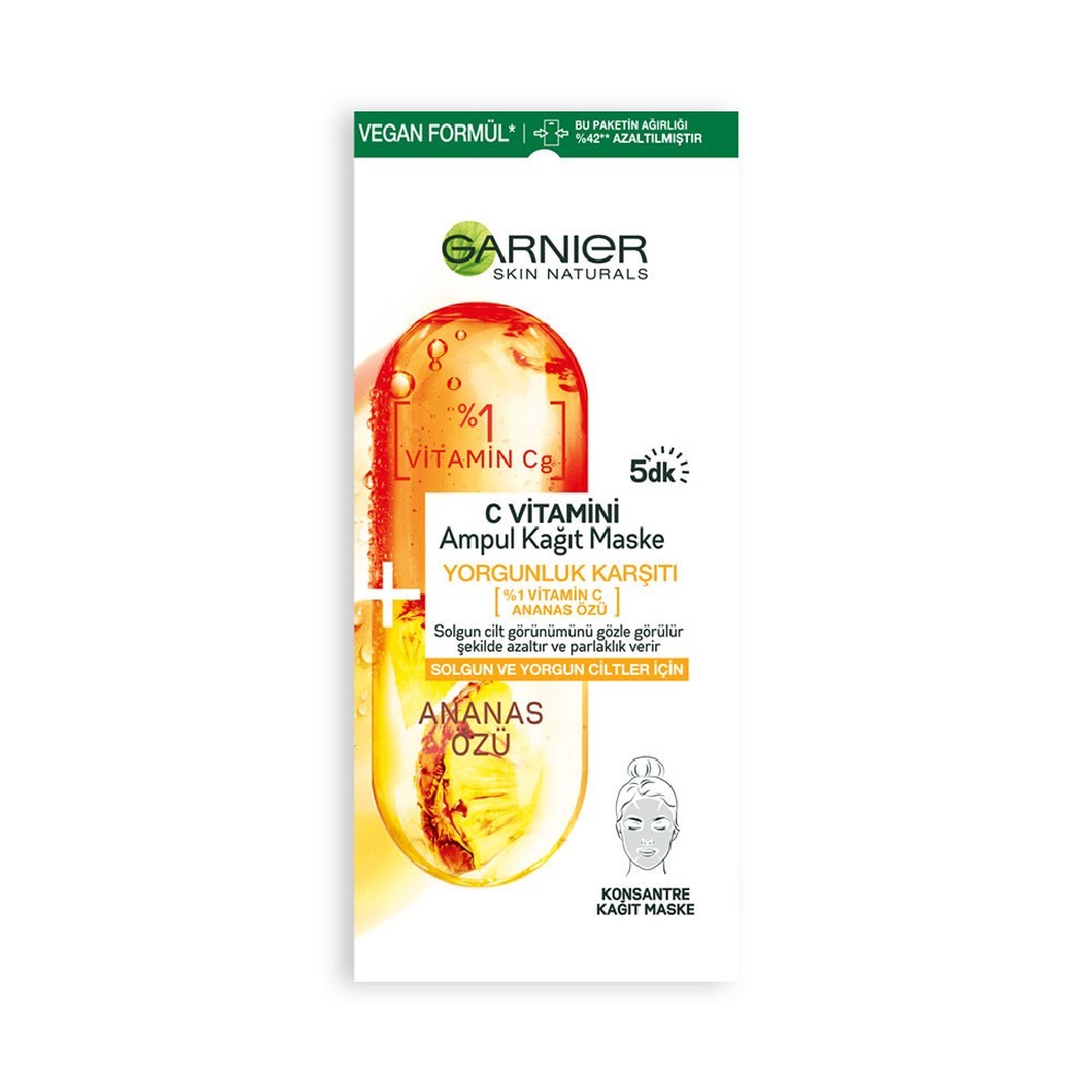 Garnier Skin Ampul Kağıt Yüz Maskesi - Natural C Vitamin Yorgunluk Karşıtı Etki