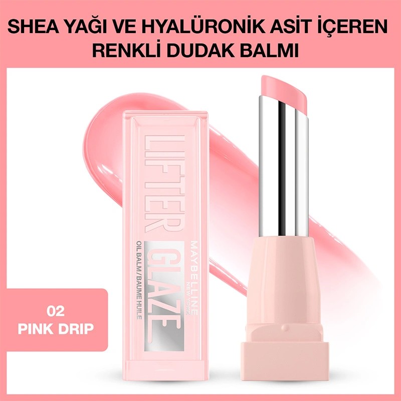 Maybelline New York Lifter Glaze Shea Yağı ve Hyalüronik Asit İçeren Renkli Dudak Balmı 02 Pink Drip