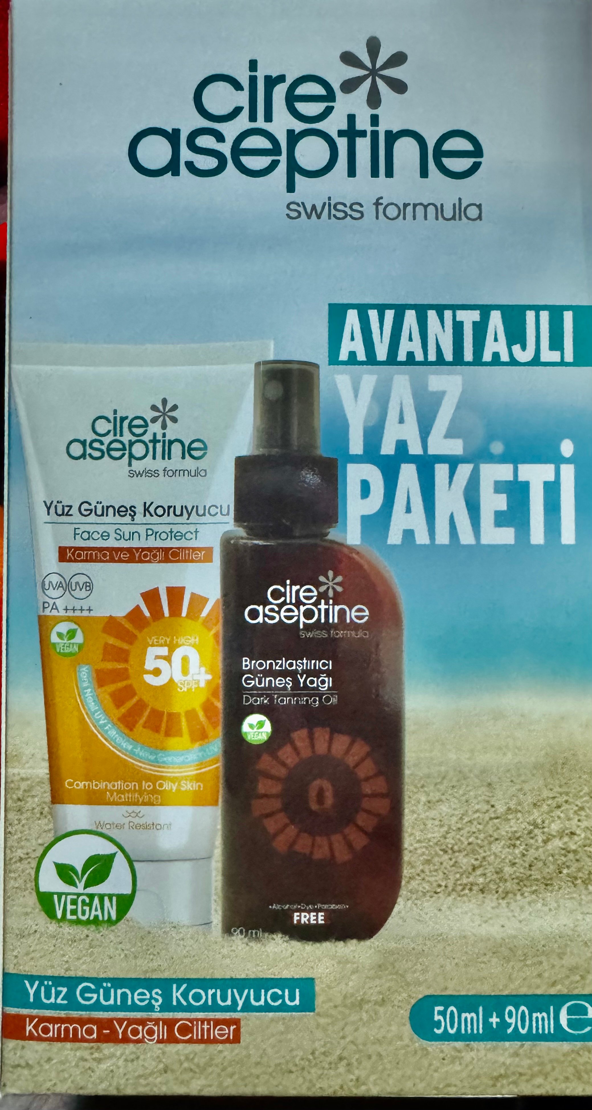 Cire Aseptine Yüz Güneş Koruyucu Krem Karma ve Yağlı Ciltler +50Spf 50 ml hediyeli