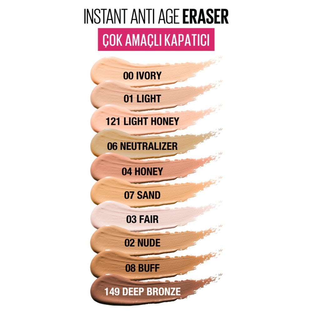 Maybelline New York Çok Amaçlı Kapatıcı Instant AntiAge Eraser Concealer 01