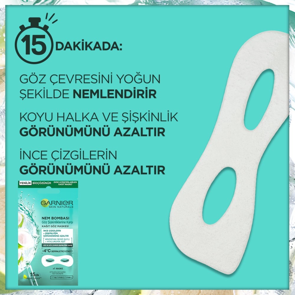 Garnier Göz Altı Torbalarına Karşı Kağıt Göz Maskesi Hindistan Cevizi Suyu Özlü