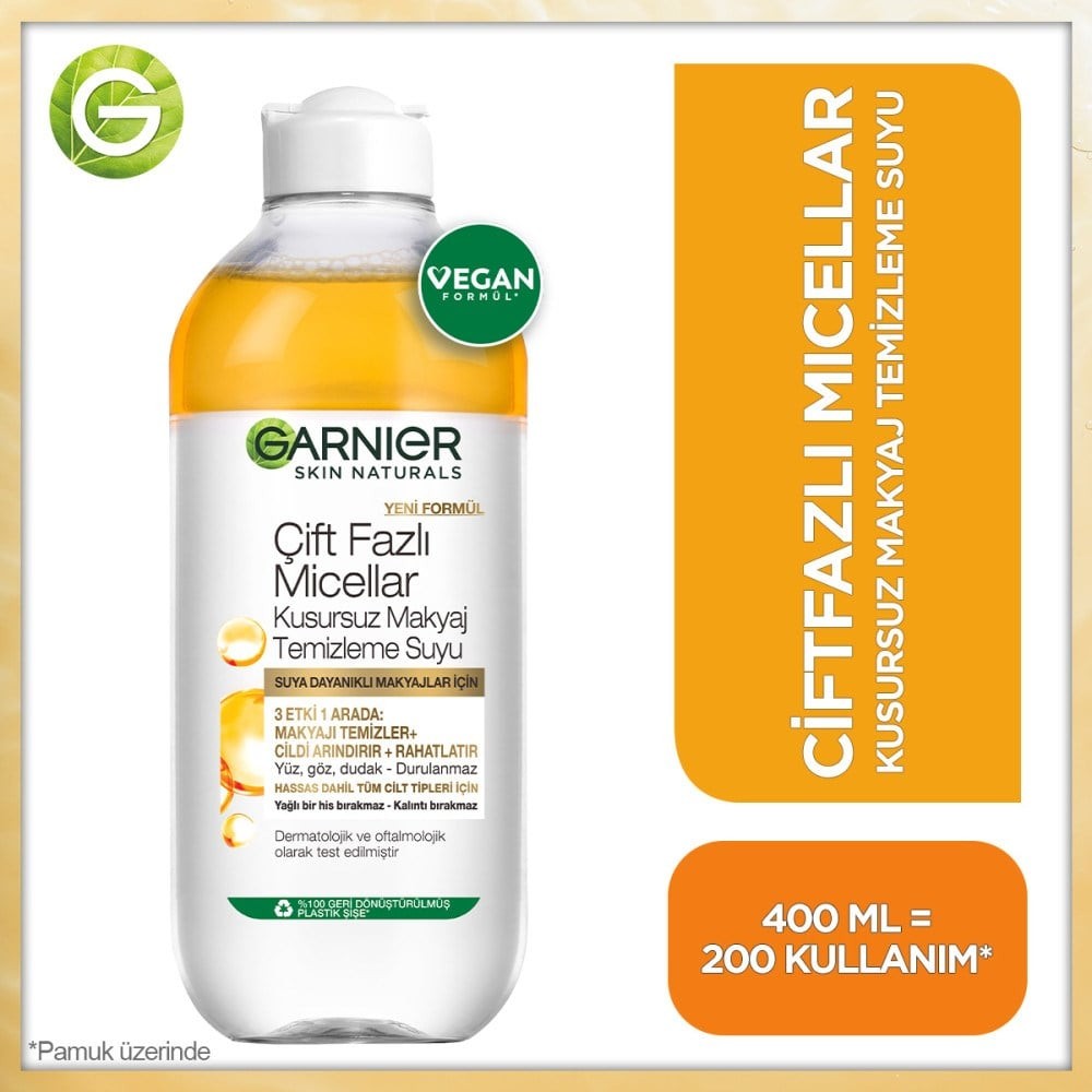 Garnier Skin Naturals Çift Fazlı Micellar Kusursuz Makyaj Temizleme Suyu 400 ml