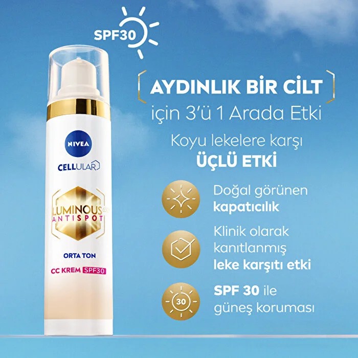 Nivea Luminous630 Koyu Leke Karşıtı CC Yüz Kremi SPF30 Orta Ton 40 ml