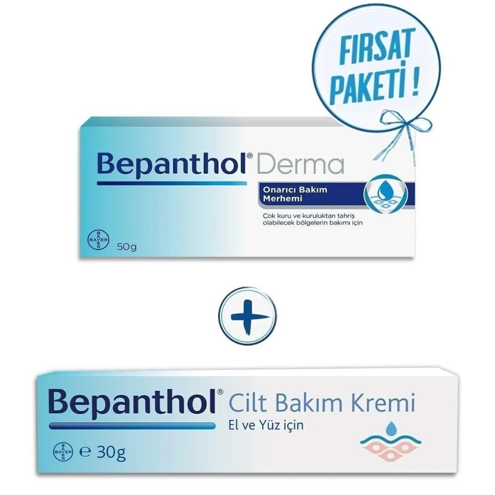 Bepanthol Onarıcı Bakım Kremi 50g + Cilt Bakım Kremi 30g