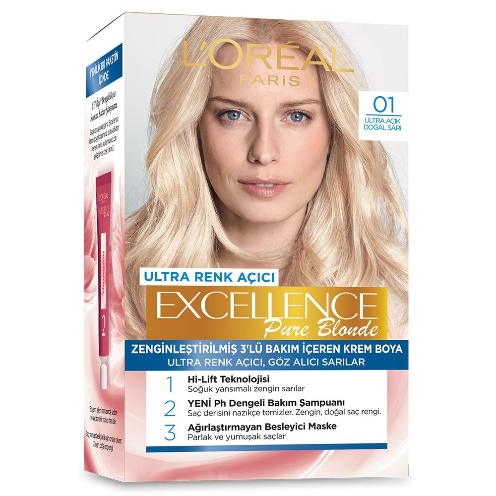 Loreal Paris Excellence Ultra Renk Açıcı Set Saç Boyası Pure Blonde 01 Ultra Açık Doğal Sarı