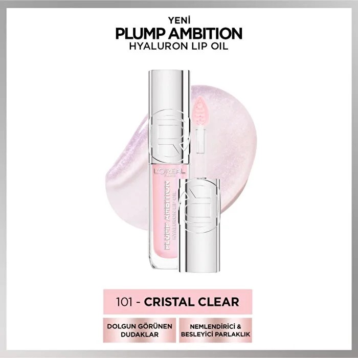 Loreal Paris Plump Ambition Hyaluron Lip Oil Besleyici ve Nemlendirici Dudak Parlatıcısı 101 Cristal Clear