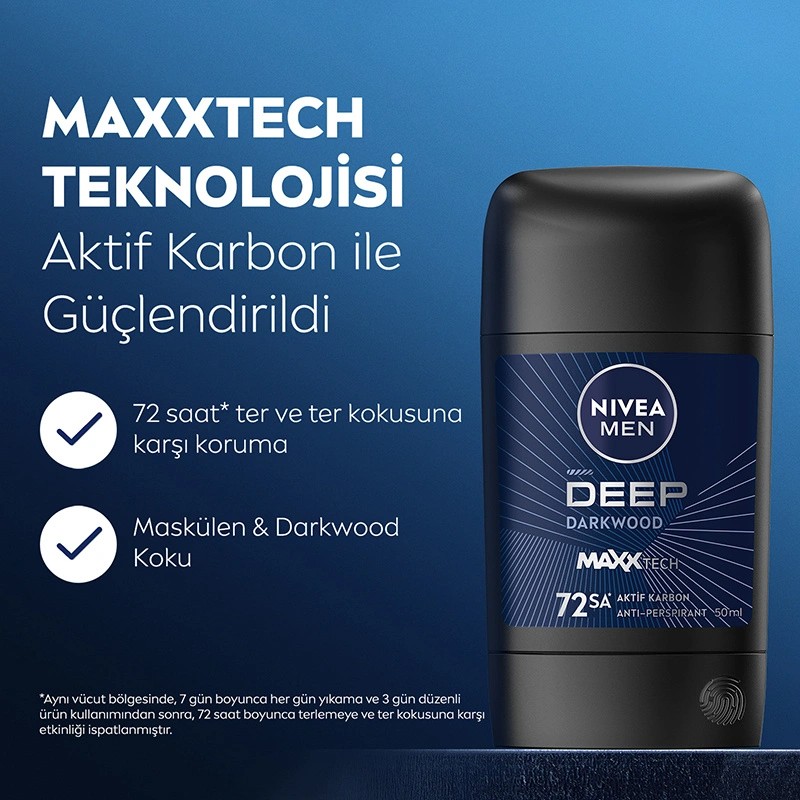 Nivea Men Stick Roll- On Erkek Deodorant Deep Dimension Aktif Karbon 50 ml