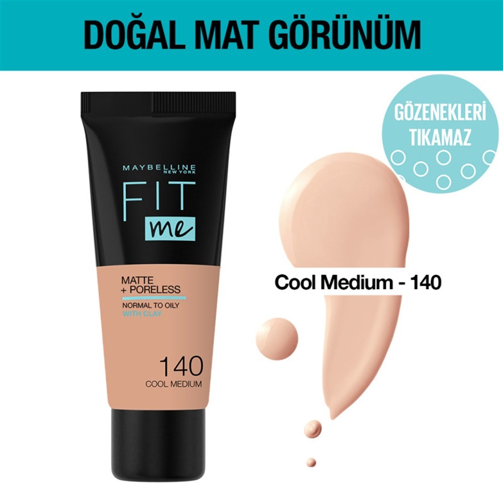 Maybelline New YorkMat Fondöten - Fit Me Matte + Poreless Foundation 140 Cool Medium