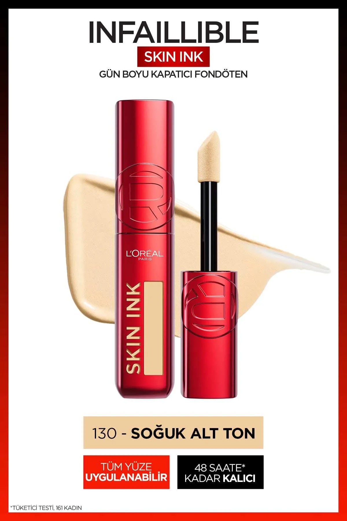 LOreal Paris Skin Ink Gün Boyu Kapatıcı Fondöten Soğuk Alt Ton 130