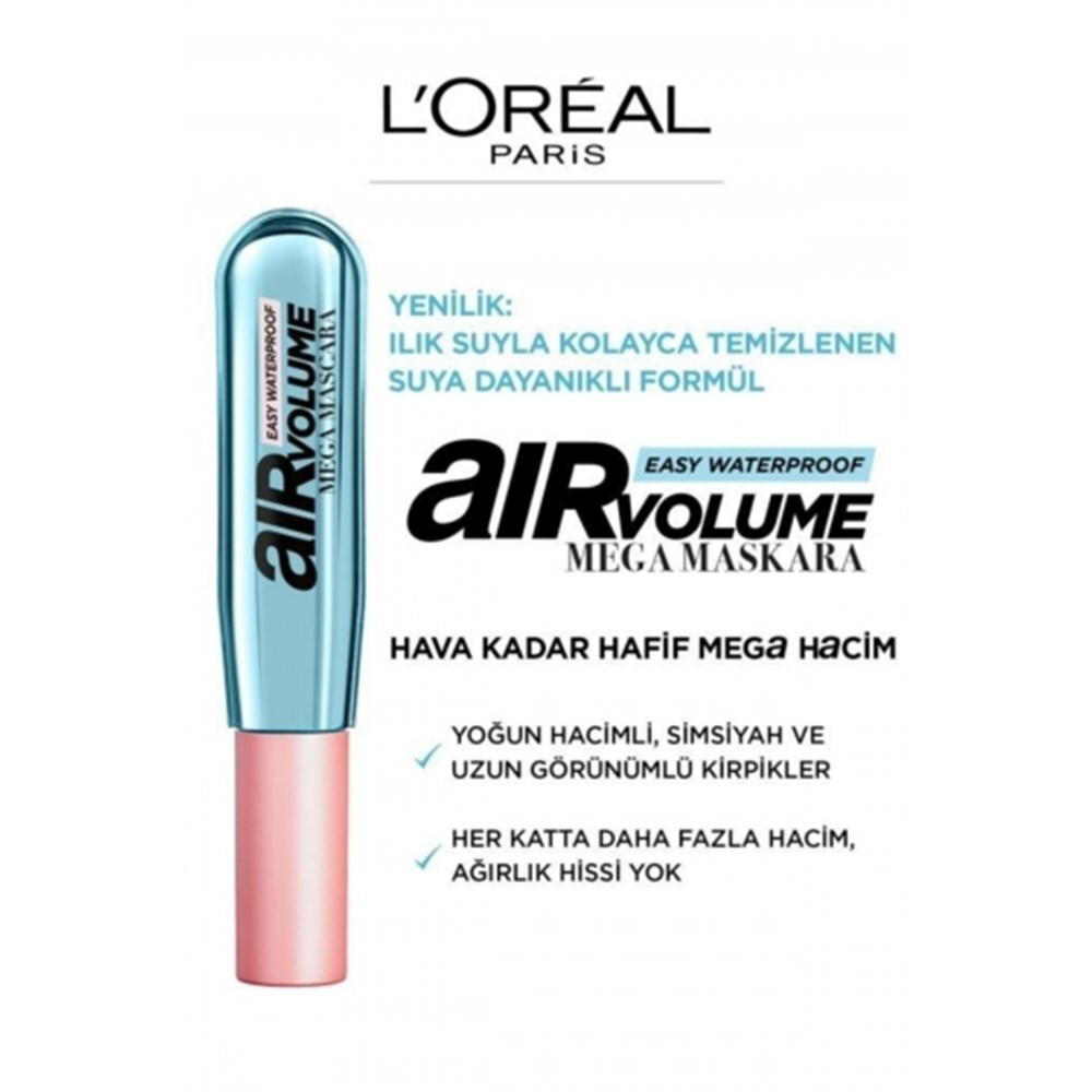 Loreal Paris Maskara Air Volume Mega Easy Waterproof Suya Dayanıklı