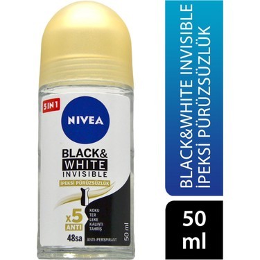 Nivea Black &amp; White Invisible - İpeksi Pürüzsüzlük Roll-On Deodorant 50 ml