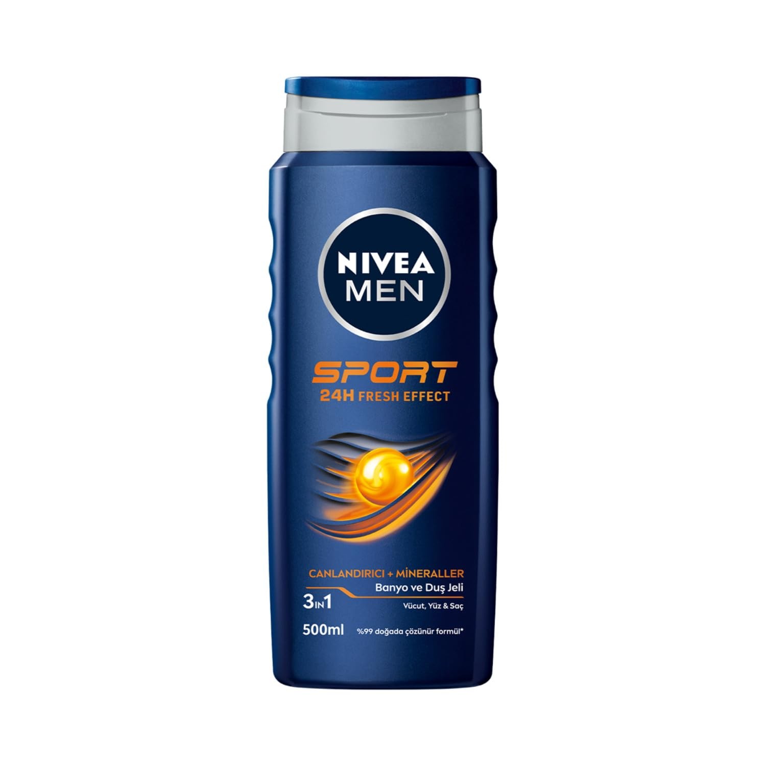 NIVEA Men Sports Duş Jeli, 500 ml, 3ü 1 Arada Kullanım, Vücut, Yüz ve Saç, 24 Saat Ferahlık