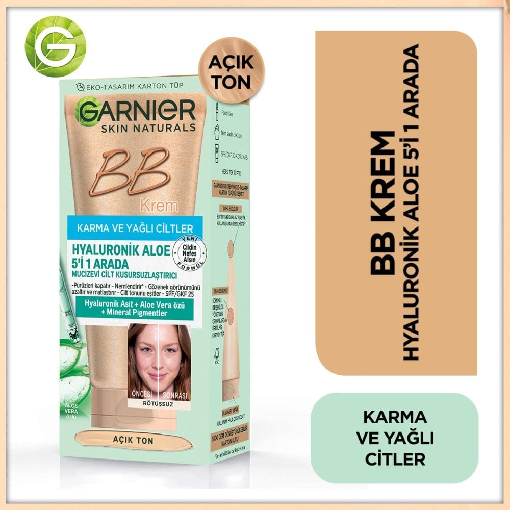 Garnier BB Krem Karma ve Yağlı Ciltler için Açık Ton Aloe Vera Özlü 50 ml