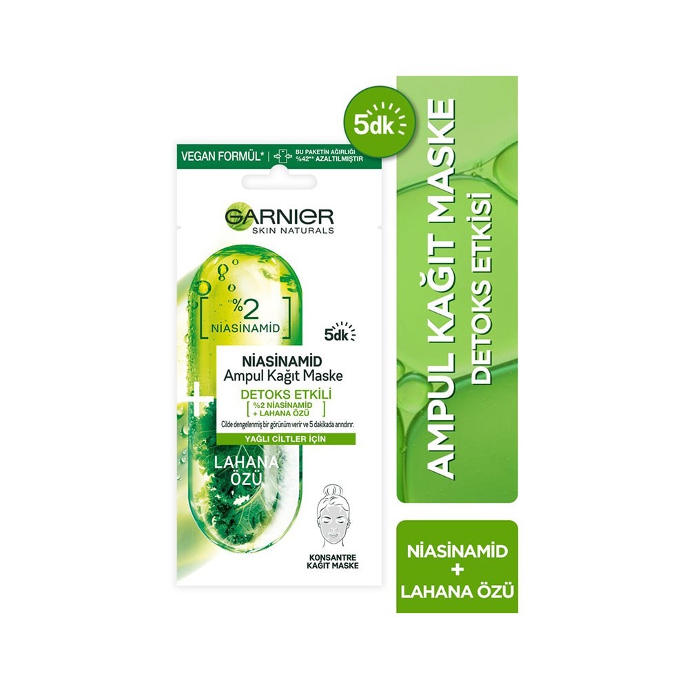 Garnier Detoks Etkili Kağıt Yüz Maskesi - Konsantre Natural Ampul Niasinamid Bazlı 15gr