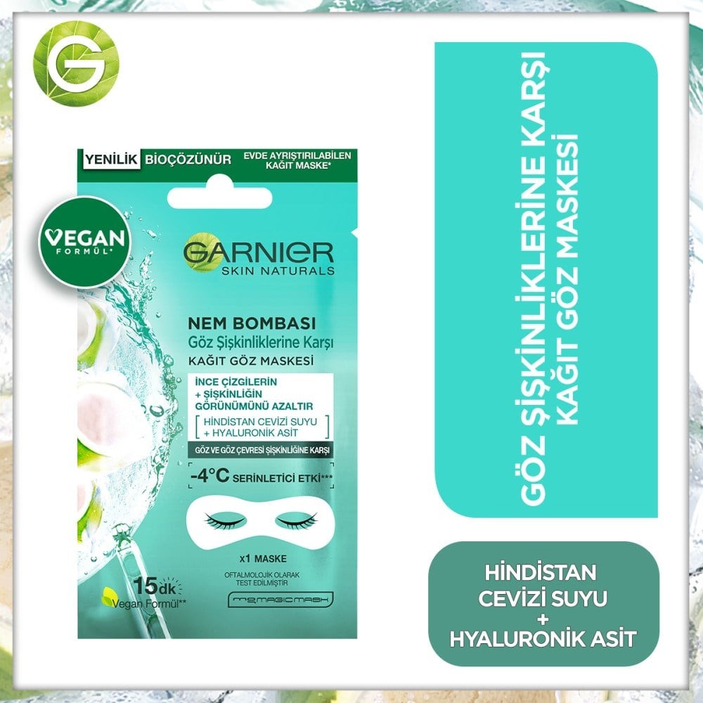 Garnier Göz Altı Torbalarına Karşı Kağıt Göz Maskesi Hindistan Cevizi Suyu Özlü