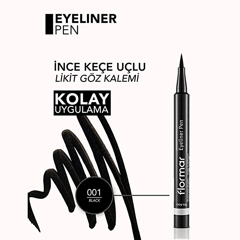 Flormar Yoğun Pigmentli ve Keçe Uçlu Mat Kalem Eyeliner 001 Black