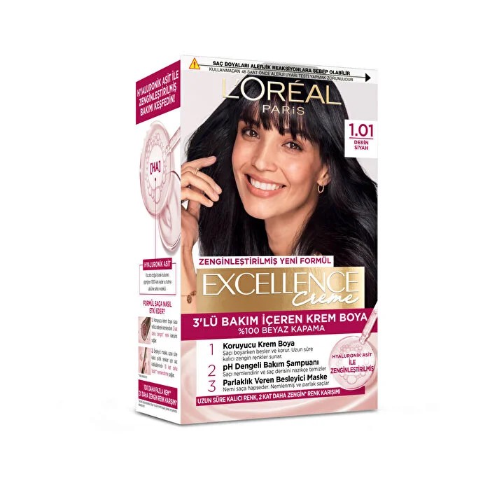 Loreal Paris Excellence Krem Saç Boyası 1.01 Derin Siyah