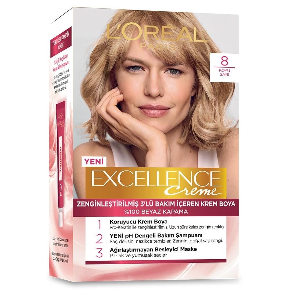 Loreal Paris Excellence Creme Saç Boyası 8.0 Koyu Sarı