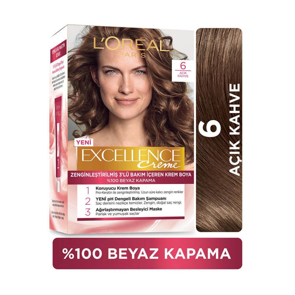 Loreal Paris Excellence Kit Saç Boyası 6.0 Açık Kahve