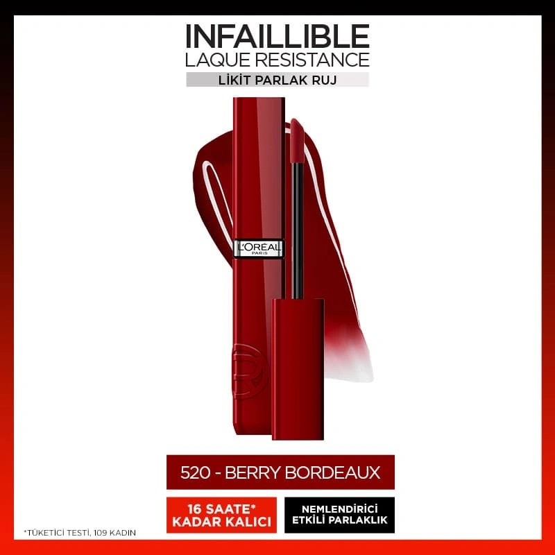 Loreal Paris Infaillible Laque Resistance Likit Parlak Ruj 520 Berry Bordeaux