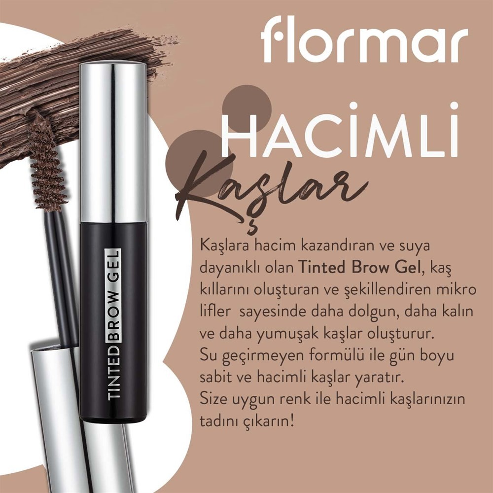 Flormar Kaş Jeli &amp; Maskarası Eyebrow Tinted Gel 002 Light Brown