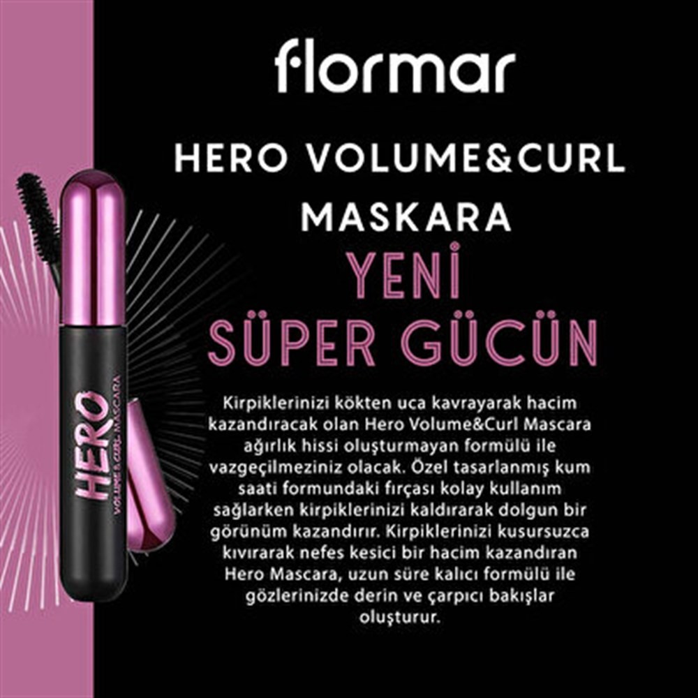 Flormar Maskara Hero Volume&amp;Curl Mascara 000 Black