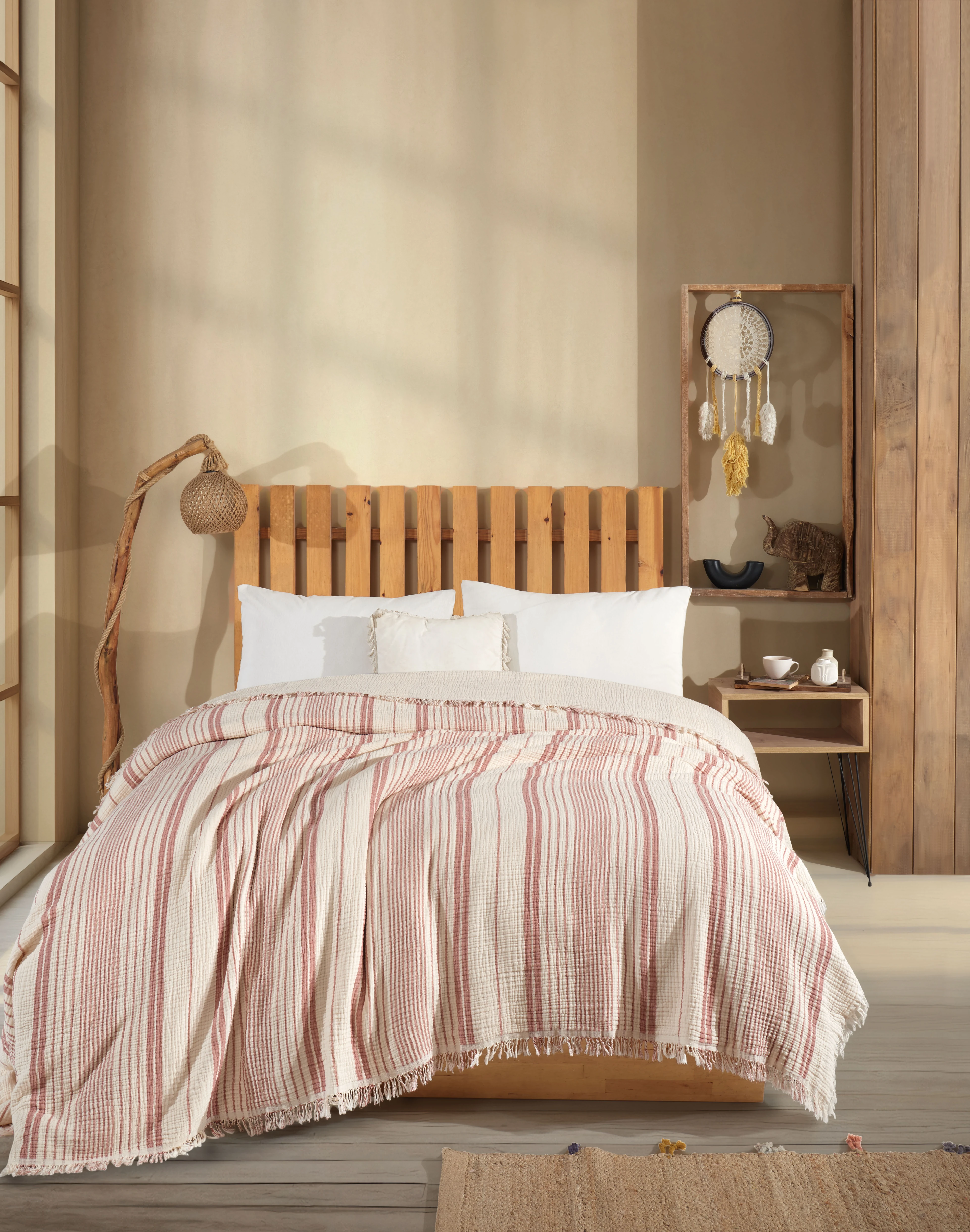 Çizgili, Çift Kişilik 4 Kat Müslin Yatak Örtüsü, Koltuk Örtüsü, Battaniye, Tv Battaniyesi