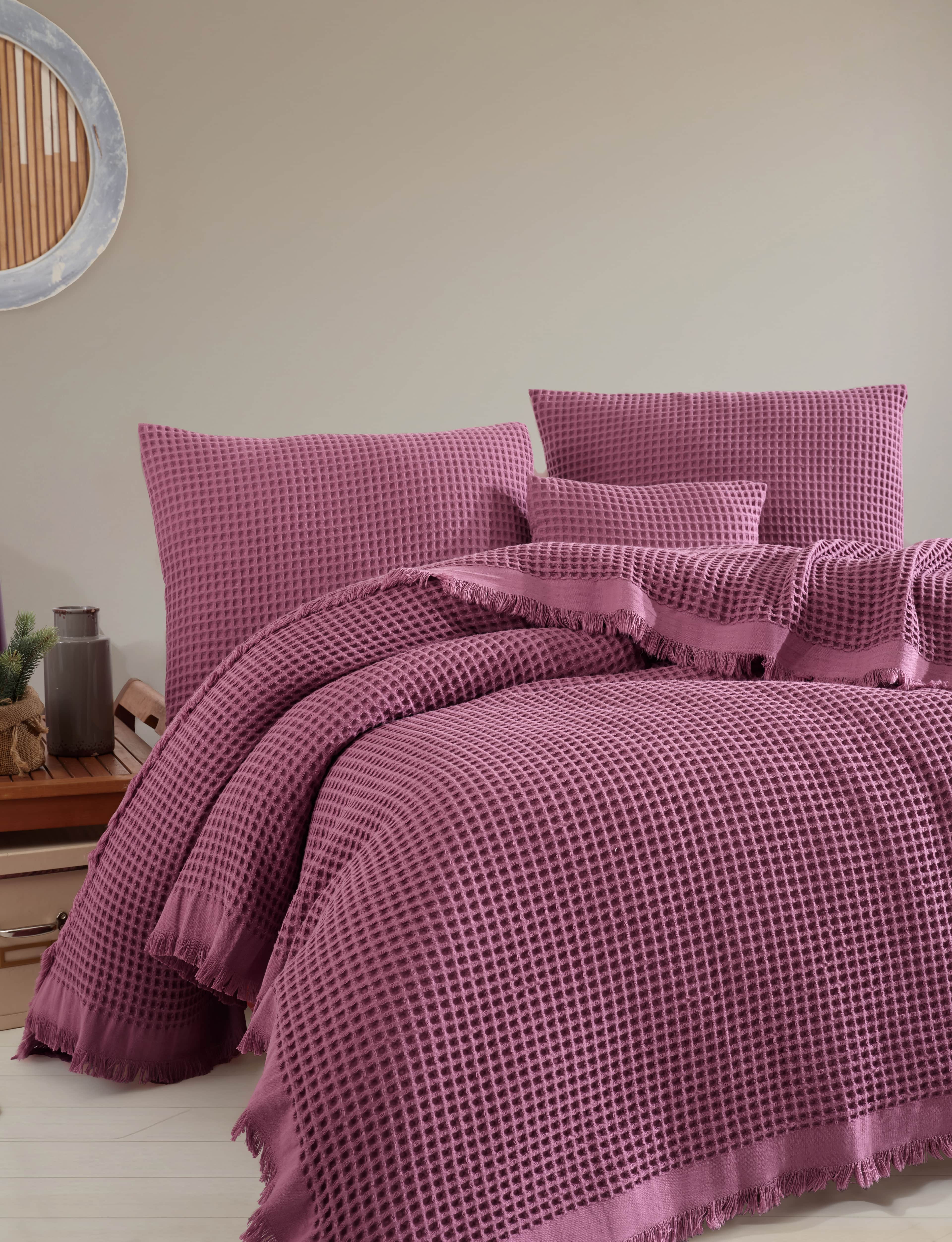 Çift Kişilik %100 Pamuk Waffle Pike, Çok Amaçlı Yatak Örtüsü