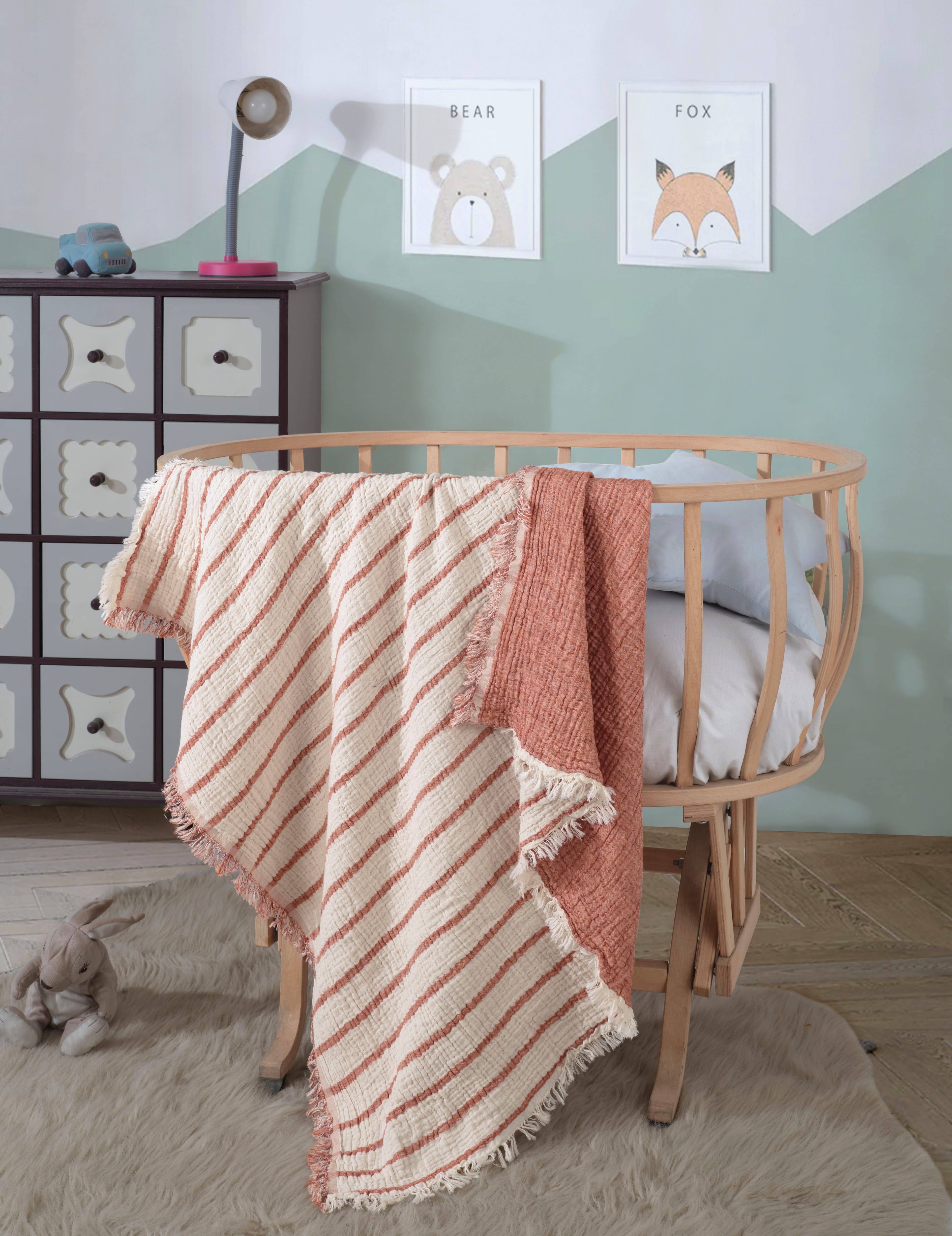 4 Katlı Çift Taraf 100 x 120 CM Bebek Müslin Örtü Pamuklu Çok Amaçlı Bebek Battaniyesi - Kiremit