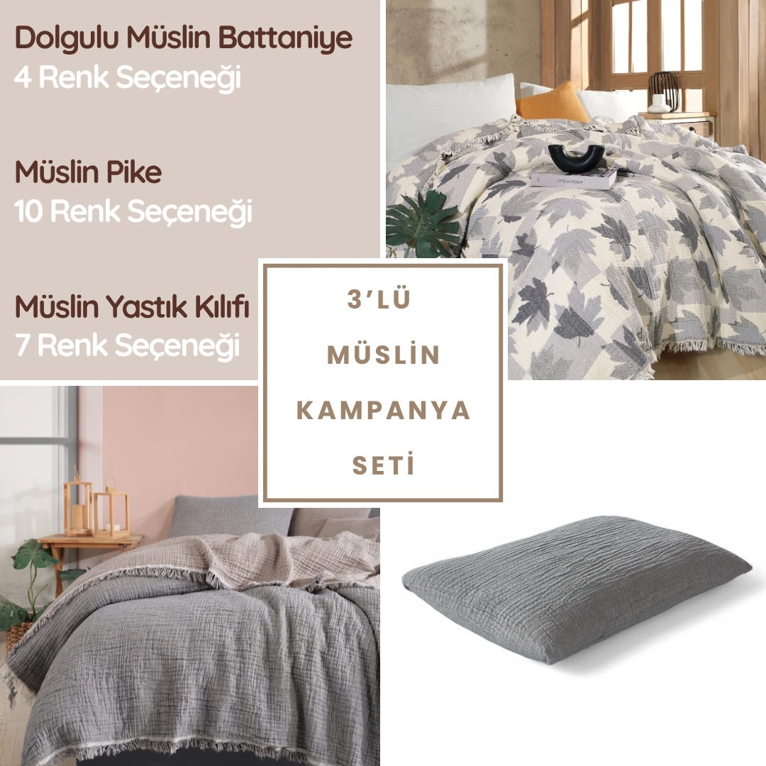 3'lü Müslin Yatak Örtüsü Seti