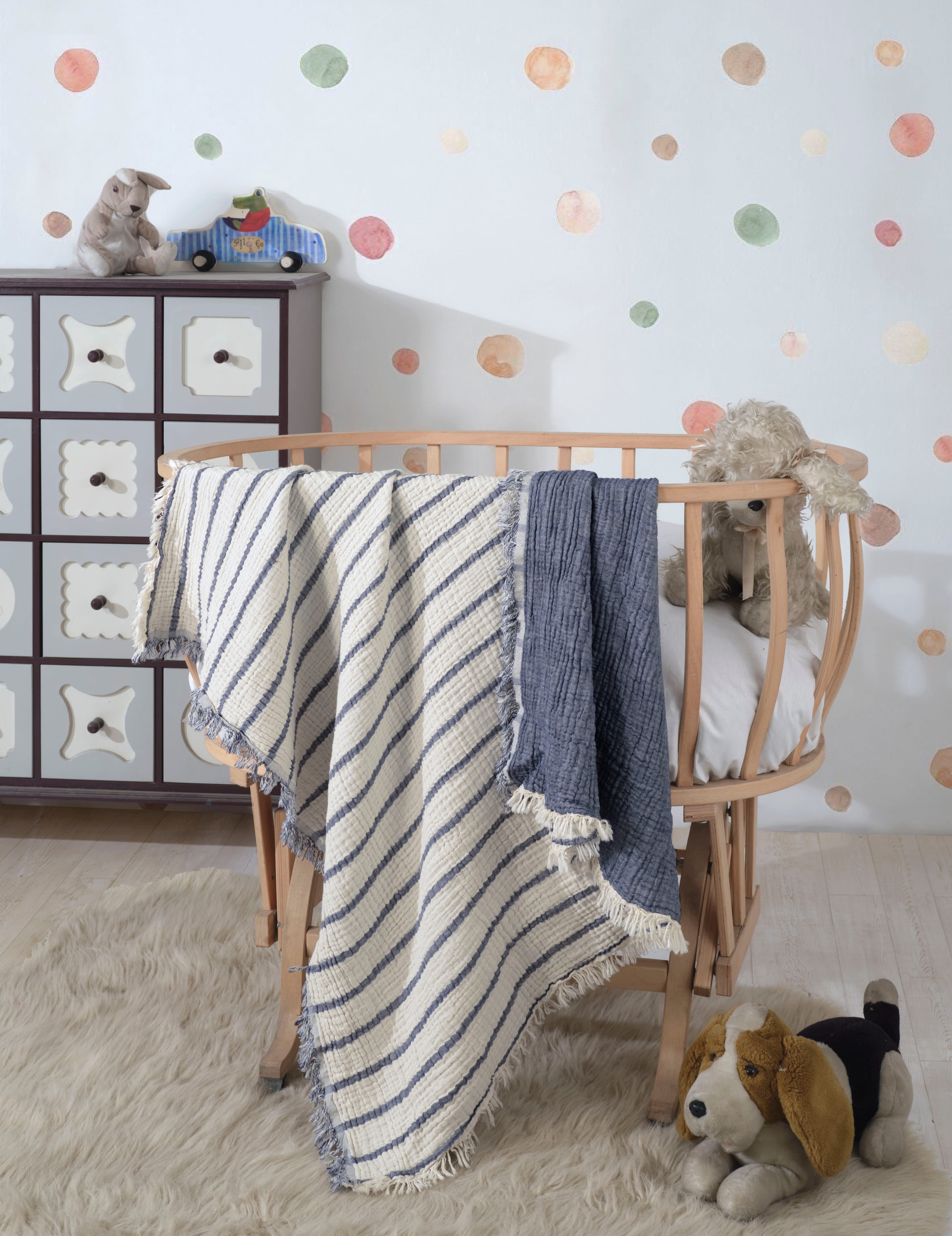 4 Katlı Çift Taraf 100 x 120 CM Bebek Müslin Örtü Pamuklu Çok Amaçlı Bebek Battaniyesi - Mavi