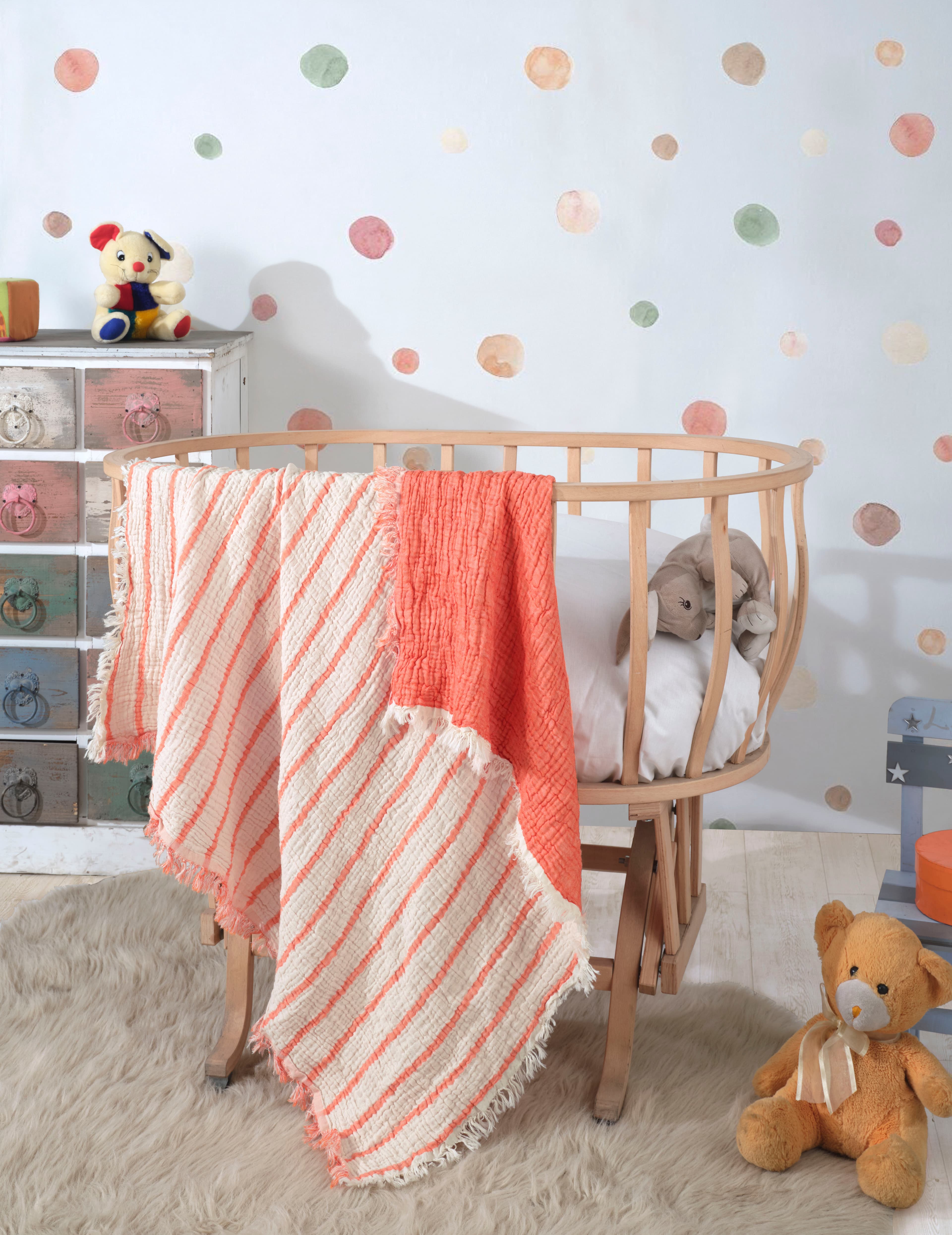 4 Katlı Çift Taraf 100 x 120 CM Bebek Müslin Örtü Pamuklu Çok Amaçlı Bebek Battaniyesi - Turuncu