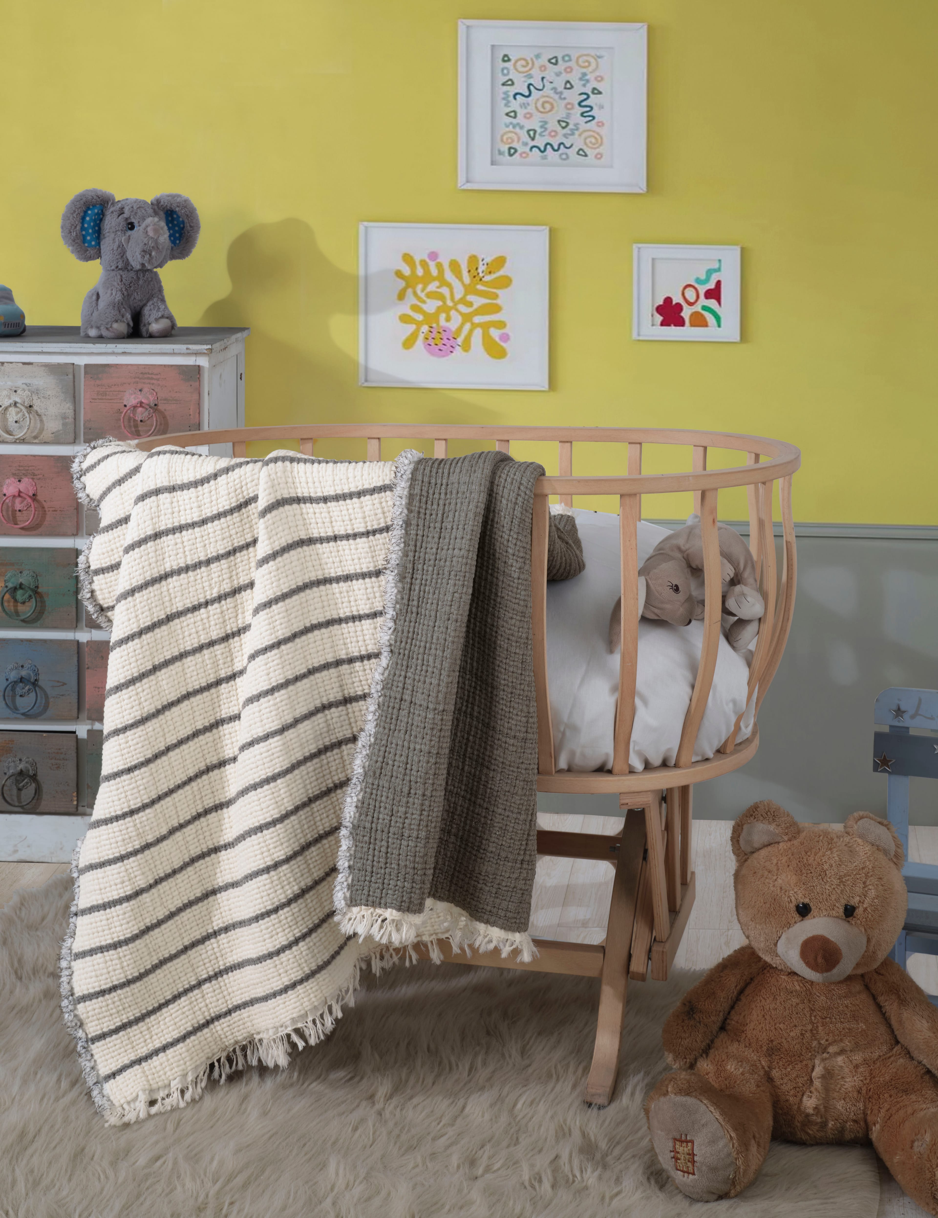 5 Katlı, Dolgulu Bebek / Çocuk Müslin Battaniye, Çok Amaçlı Bebek Battaniyesi 100 x 120 CM - Haki