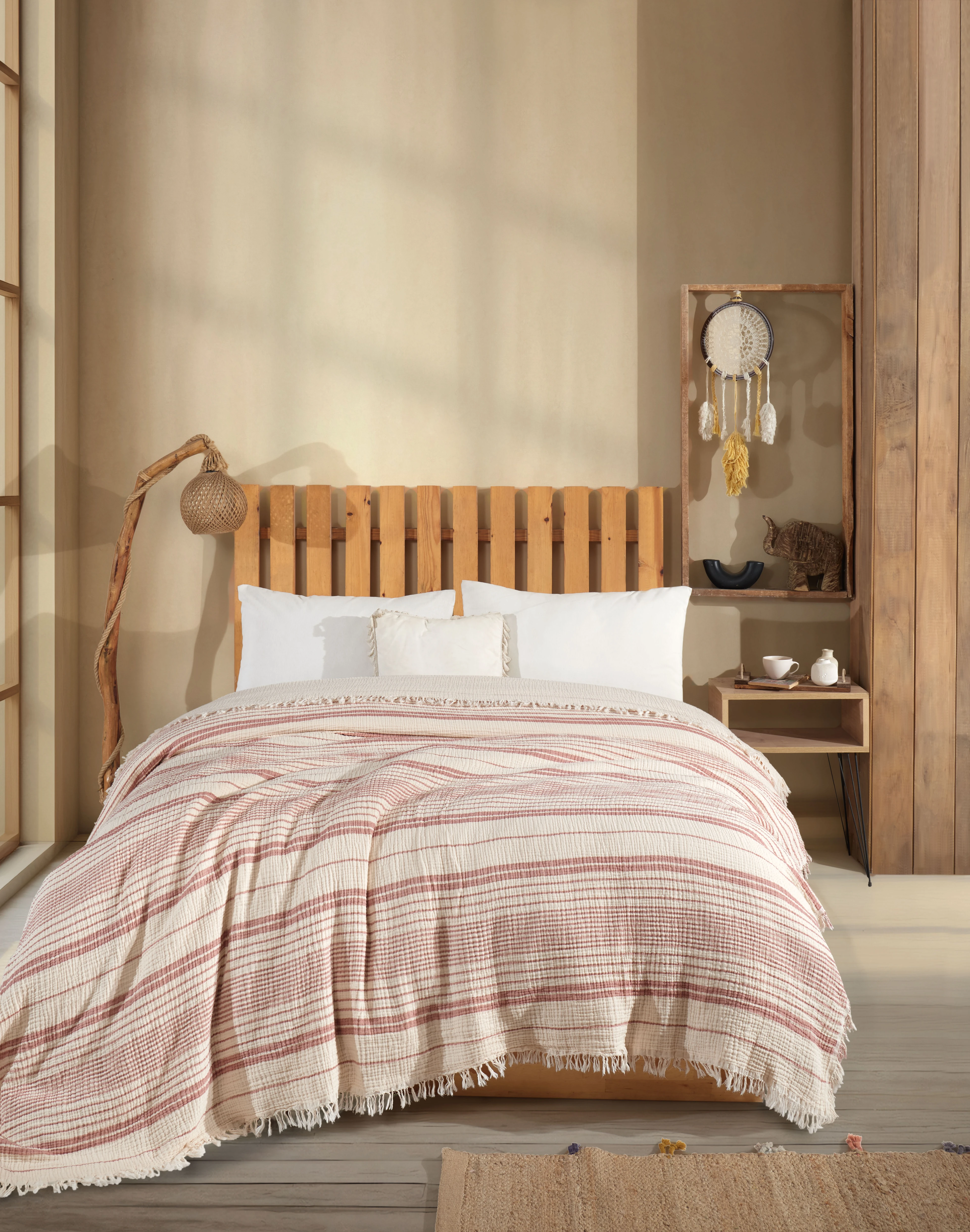 Çizgili, Çift Kişilik 4 Kat Müslin Yatak Örtüsü, Koltuk Örtüsü, Battaniye, Tv Battaniyesi