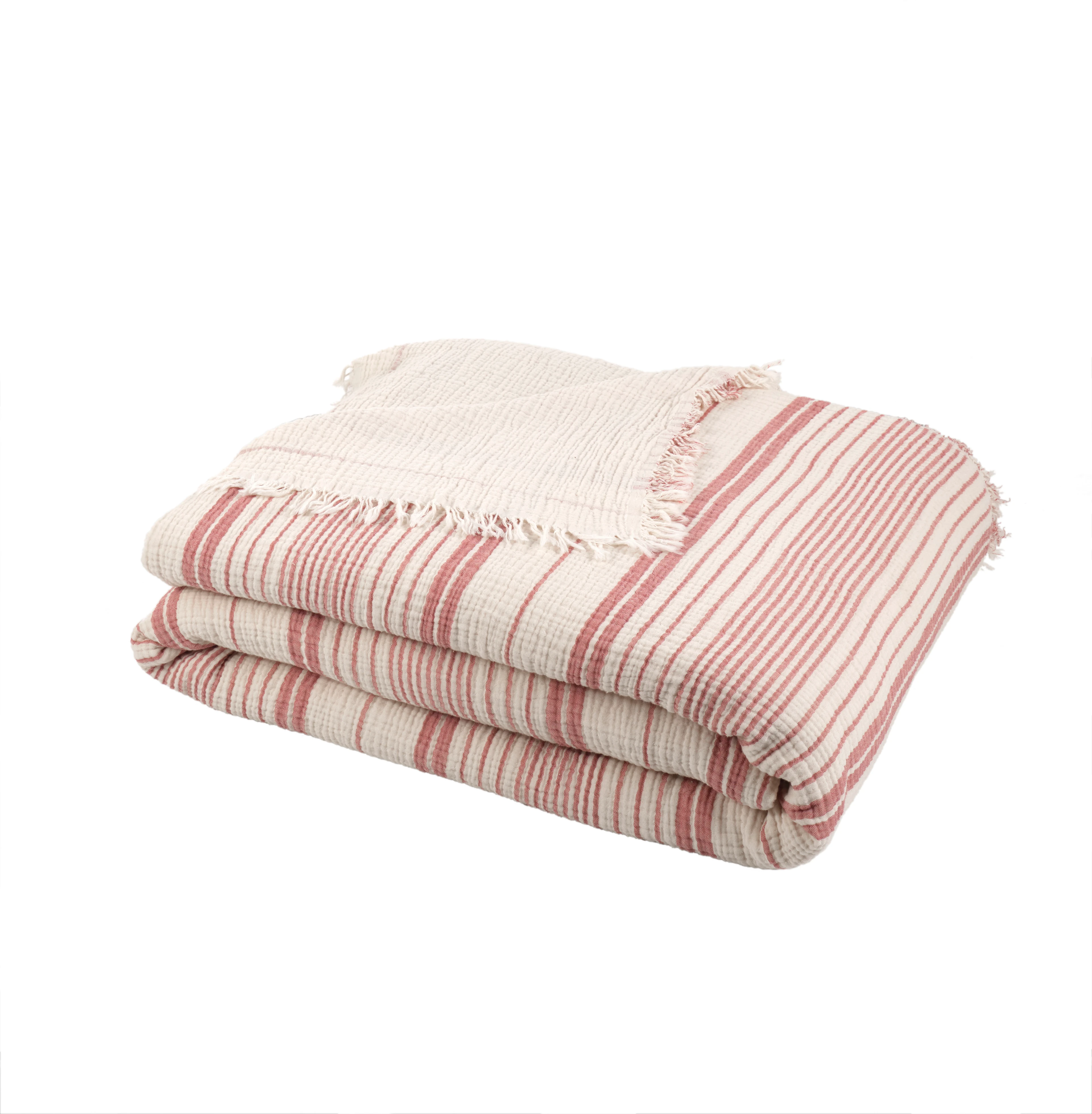 Çizgili, Çift Kişilik 4 Kat Müslin Yatak Örtüsü, Koltuk Örtüsü, Battaniye, Tv Battaniyesi