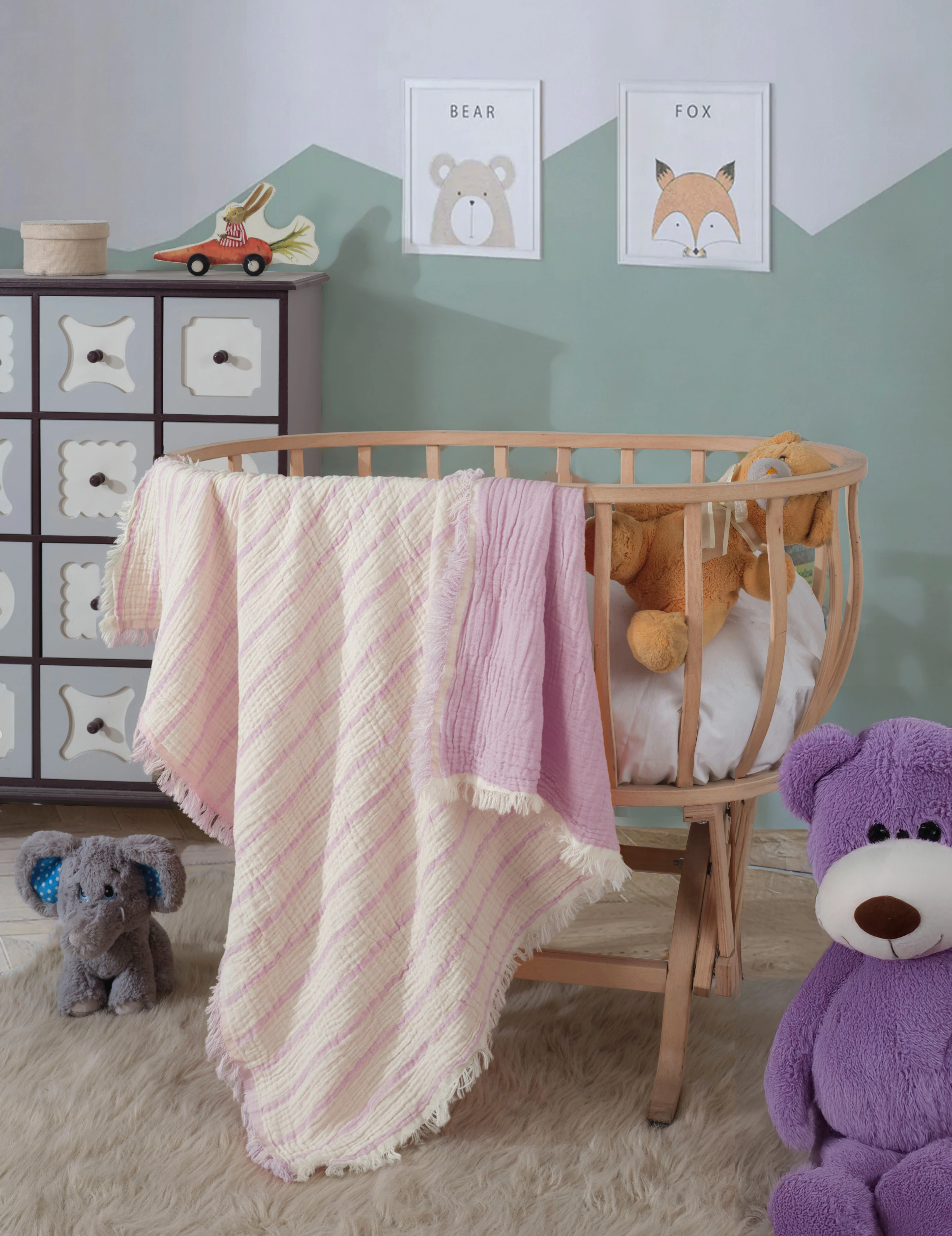 4 Katlı Çift Taraf 100 x 120 CM Bebek Müslin Örtü Pamuklu Çok Amaçlı Bebek Battaniyesi - Lila