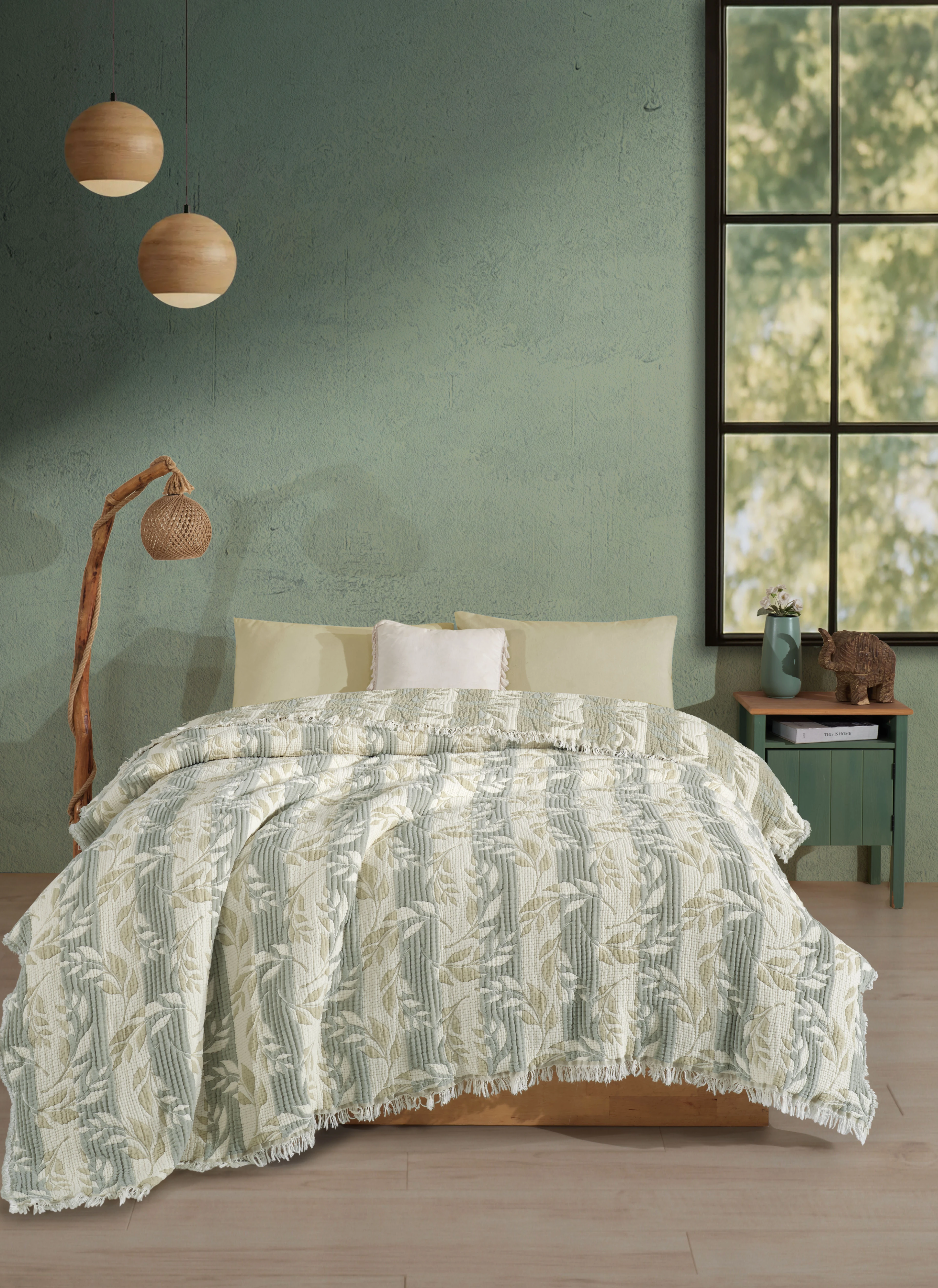 Çift Taraflı, Jakar Desenli, 5 Katlı, Dolgulu Müslin Battaniye, Çok Amaçlı Battaniye, Battal boy ( 220 x 240 cm )