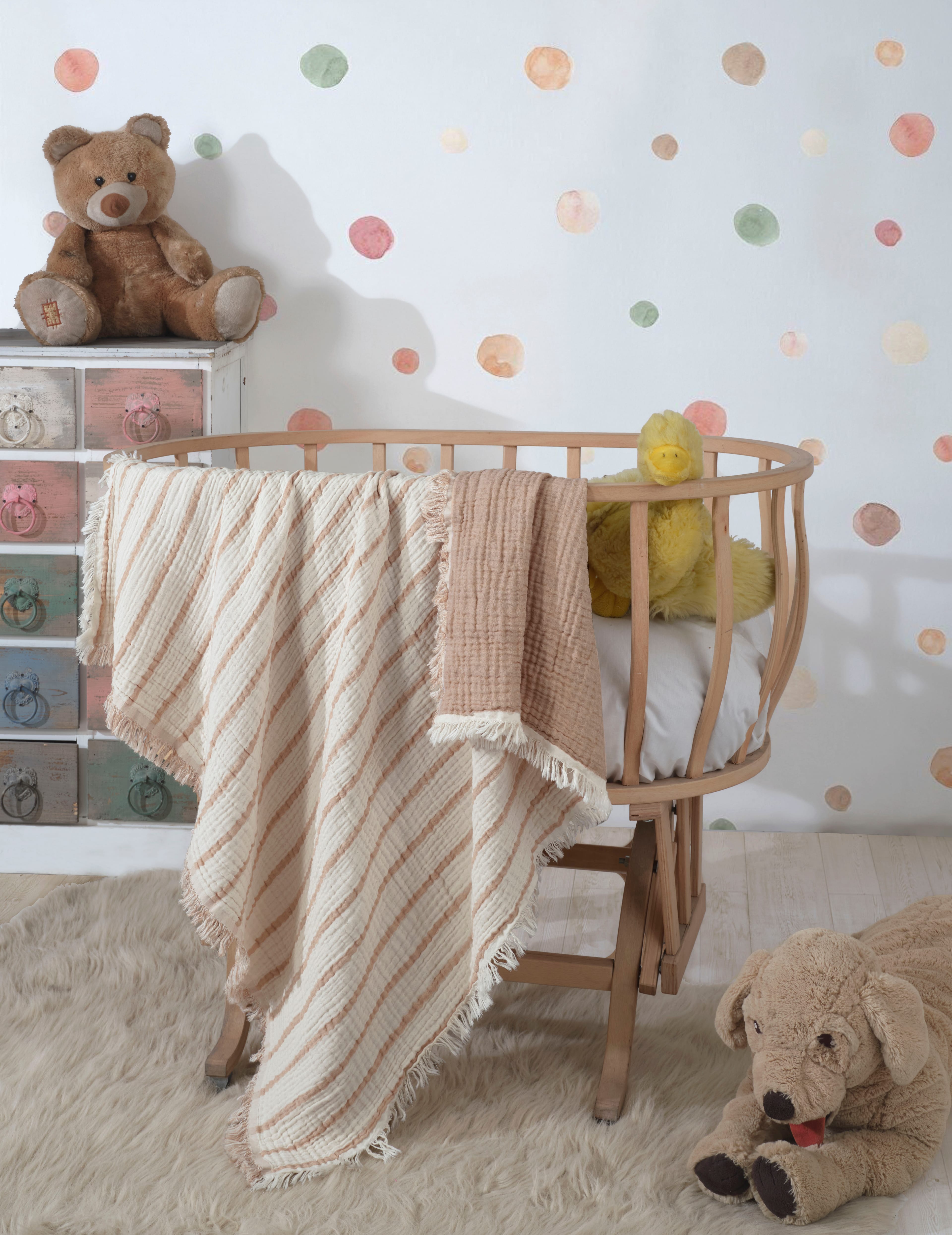 4 Katlı Çift Taraf 100 x 120 CM Bebek Müslin Örtü Pamuklu Çok Amaçlı Bebek Battaniyesi - Bej