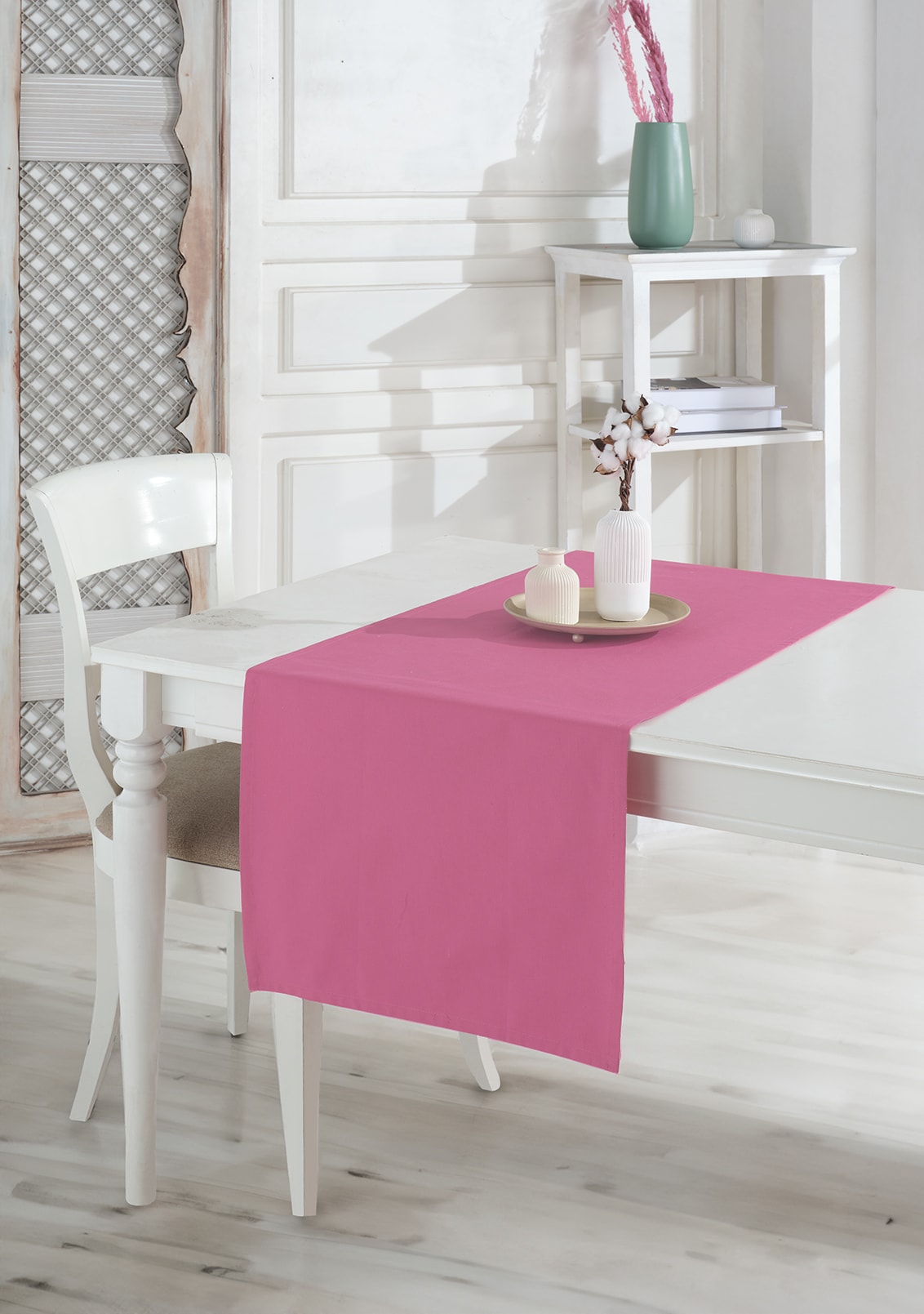  50 x 145 CM %100 Pamuklu ve Renkli Runner Masa Örtüsü - Pembe