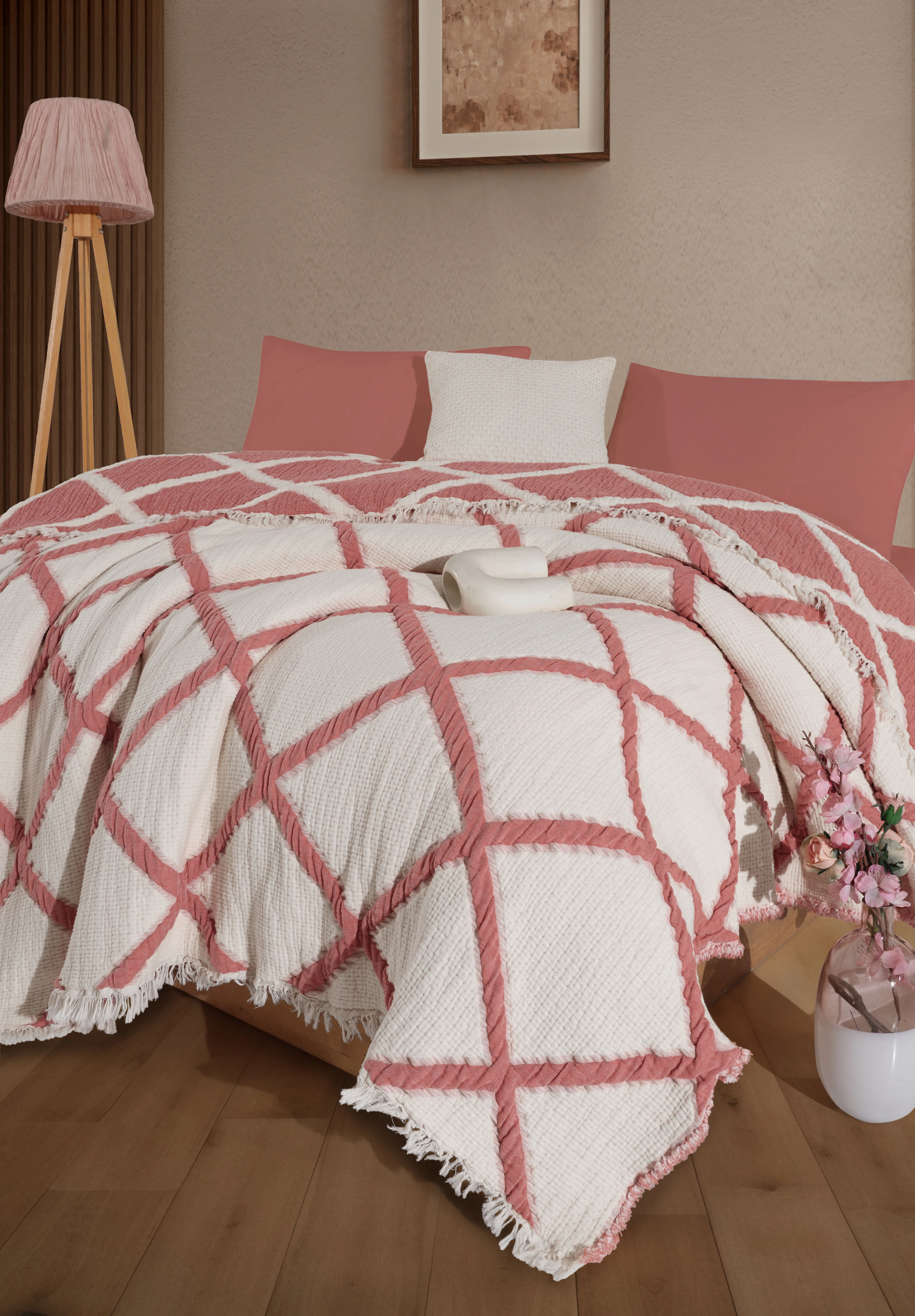 Çift Taraflı, Jakar Desenli, 5 Katlı, Dolgulu Müslin Battaniye, Çok Amaçlı Battaniye, Battal boy ( 220 x 240 cm )